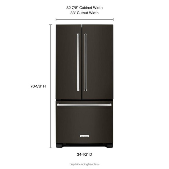 Kitchenaid® Réfrigérateur à portes françaises à profondeur standard avec distributeur intérieur et fini PrintShield™ - 22 pi cu - 33 po KRFF302EBS Kitchenaid® Réfrigérateur à portes françaises à profondeur standard avec distributeur intérieur et fini PrintShield™ - 22 pi cu - 33 po KRFF302EBS