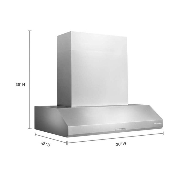 Kitchenaid® Hotte de cuisinière murale de style commercial à classe de moteur de 585 ou 1170 pi cu/min - 36 po KVWC956KSS