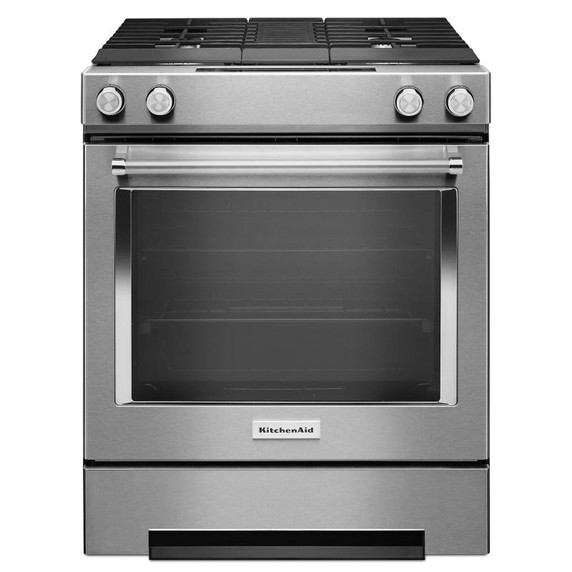 Kitchenaid® Cuisinière bi-combustible à commandes frontales, 4 brûleurs, 30 po KSDG950ESS
