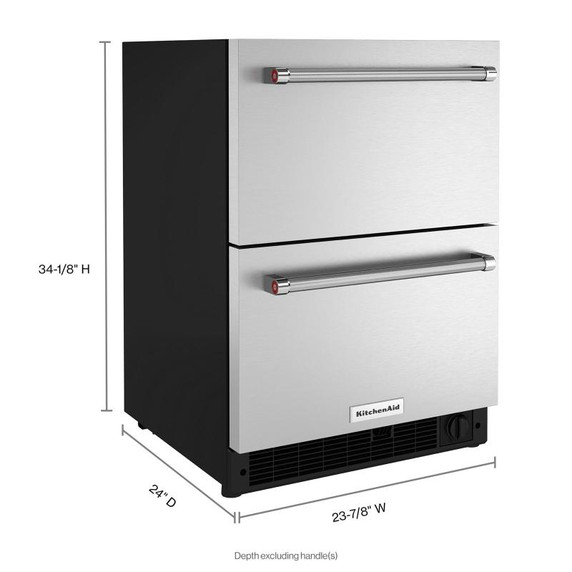 Kitchenaid® Réfrigérateur/congélateur sous le comptoir en acier inoxydable à double tiroir - 24 po KUDF204KSB