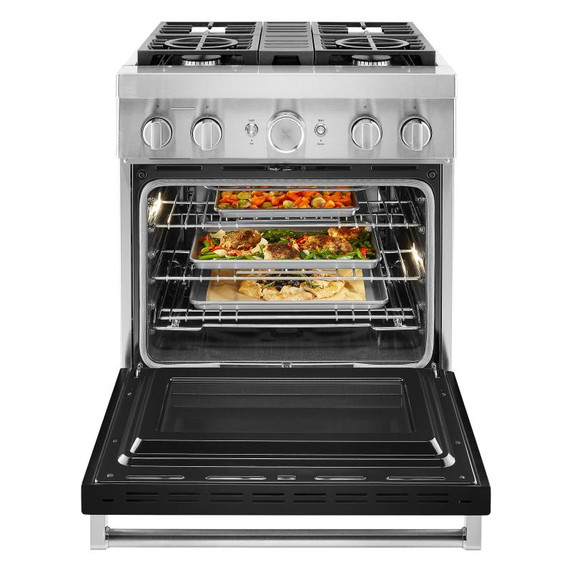 Kitchenaid® Cuisinière commerciale intelligente bicombustible avec 4 brûleurs - 30 po KFDC500JBK