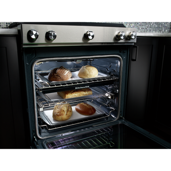 Cuisinière bi-combustible et à convection, commandes frontales, 5 brûleurs, 30 po KitchenAid® YKSDB900ESS