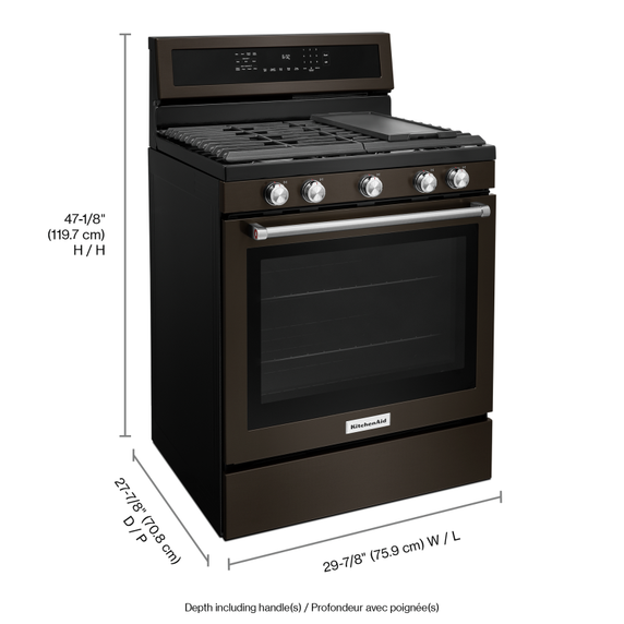 Cuisinière au gaz à convection avec 5 brûleurs - 30 po KitchenAid® KFGG500EBS