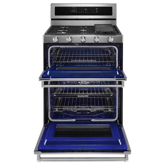 Kitchenaid® Cuisinière bi-combustible à four double à convection avec 5 brûleurs - 30 po KFDD500ESS