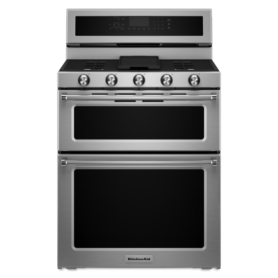 Cuisinière bi-combustible à four double à convection avec 5 brûleurs - 30 po KitchenAid® KFDD500ESS