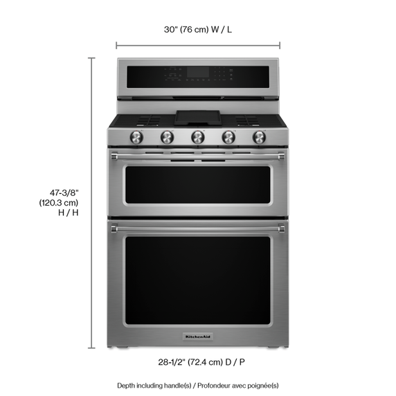 Cuisinière bi-combustible à four double à convection avec 5 brûleurs - 30 po KitchenAid® KFDD500ESS