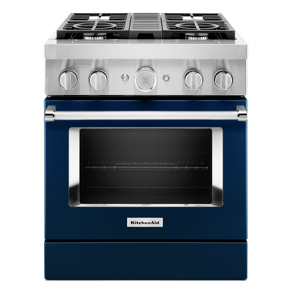 Cuisinière commerciale intelligente bicombustible avec 4 brûleurs - 30 po KitchenAid® KFDC500JIB