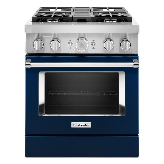 Kitchenaid® Cuisinière commerciale intelligente bicombustible avec 4 brûleurs - 30 po KFDC500JIB