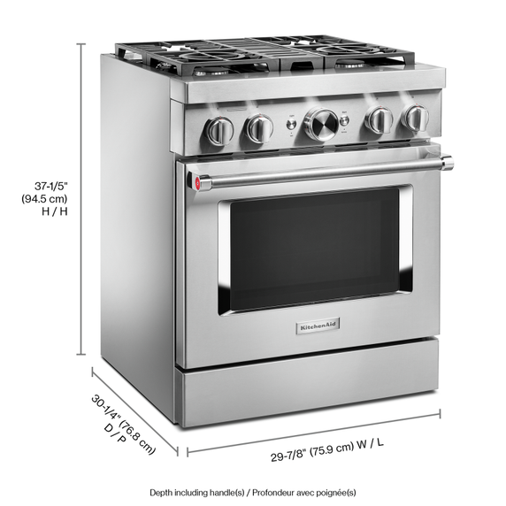 Cuisinière commerciale intelligente bicombustible avec 4 brûleurs - 30 po KitchenAid® KFDC500JSS