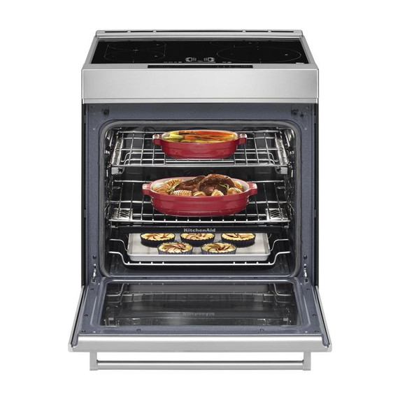 Kitchenaid® Cuisinière à induction et à convection coulissante de 30 pouces avec commandes frontales, 4 brûleurs et friture à air KSIS730PSS
