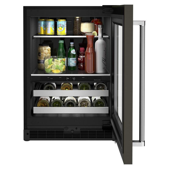 Kitchenaid® Centre de rafraîchissements avec porte en verre et porte-bouteilles à devant en métal - 24 po KUBR314KBS
