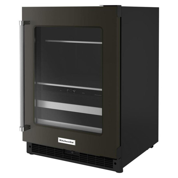 Kitchenaid® Centre de rafraîchissements avec porte en verre et porte-bouteilles à devant en métal - 24 po KUBR314KBS