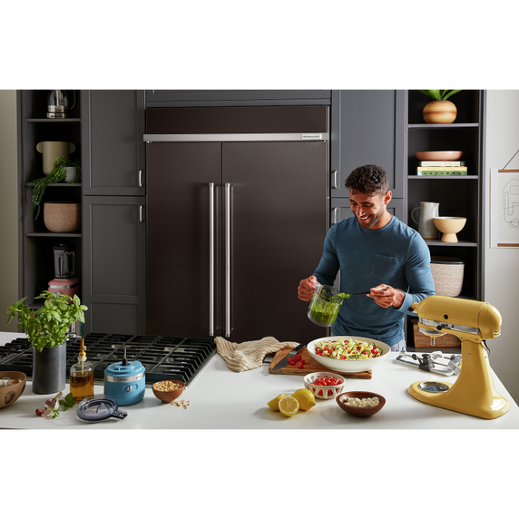 Réfrigérateur encastré côte à côte noir à fini printshield™ - 48 po - 30 pi cu KitchenAid® KBSN708MBS