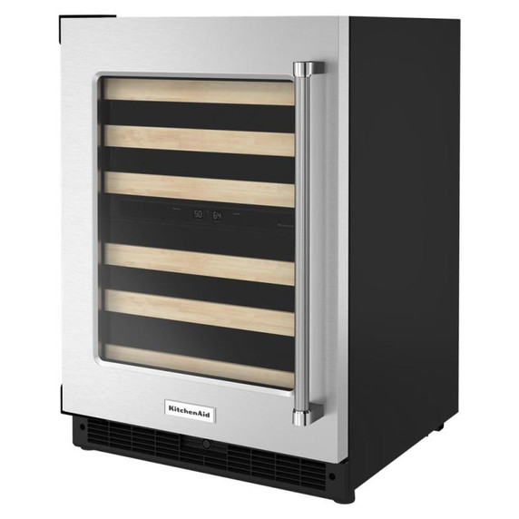Kitchenaid® Cellier sous le comptoir avec porte en verre et porte-bouteilles à devant en bois - 24 po KUWL214KSB
