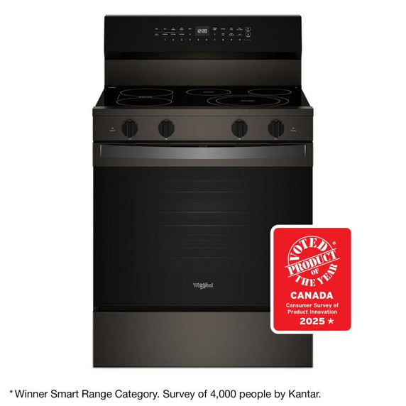 Whirlpool® Cuisinière électrique intelligente de 30 pouces avec technologie de cuisson à air, revêtement WipeClean™, auto-nettoyage/netoyage à la vapeur, préchauffage à grande vitesse et capacité de 5.3 pi cu YWFES7530RV