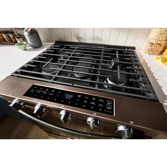 Whirlpool® Cuisinière au gaz intelligente à commandes frontales de 30 pouces avec technologie de cuisson à air, vapeur/auto-nettoyage, préchauffage à grande vitesse et capacité de 5.3 pi cu WSGS7530RV