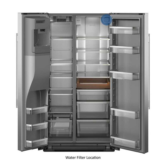 Kitchenaid® Réfrigérateur côte à côte avec distributeur d’eau et de glaçons extérieur et fini PrintShield™ - 28.7 pi cu KRSF536RPS