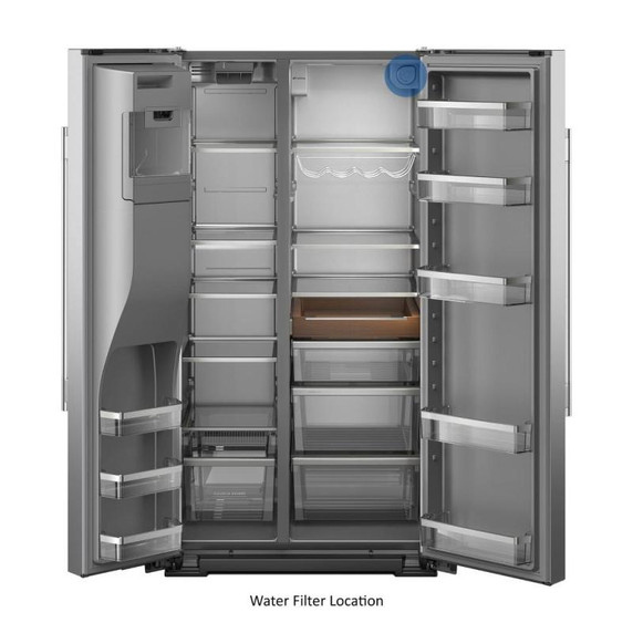 Kitchenaid® Réfrigérateur côte à côte à profondeur de comptoir, avec distributeur d’eau et de glaçons extérieur et fini PrintShield™ - 20.8 pi cu KRSC536RPS