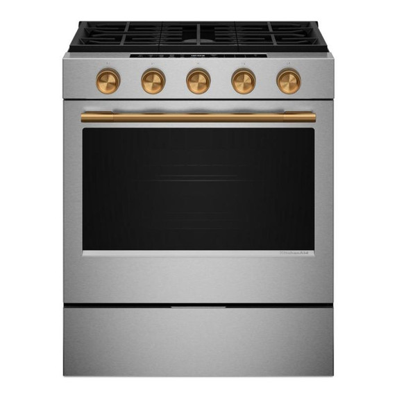 Kitchenaid® Cuisinière au gaz coulissante intelligente avec modes de cuisson à convection et brûleur 2 en 1 - 5 pi cu KSGS530SPS