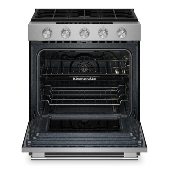 Kitchenaid® Cuisinière au gaz coulissante intelligente avec modes de cuisson à convection et brûleur 2 en 1 - 5 pi cu KSGS530SPS