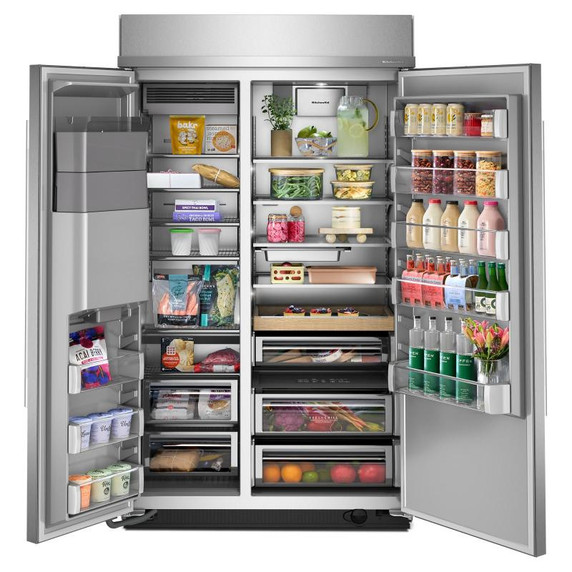 Kitchenaid® Réfrigérateur côte à côte encastré avec distributeur d’eau et de glaçons extérieurs et remplissage mesuré - 48 po - 29.4 pi cu KBSD748SPS