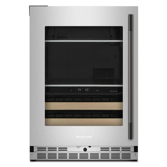 Kitchenaid® Centre de rafraîchissements avec porte en verre et porte-bouteilles à devant en bois - 24 po KUBL524SPS