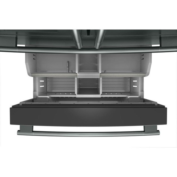 Kitchenaid® Réfrigérateur à portes françaises avec distributeur d’eau et de glaçons extérieur et tiroir réfrigéré pleine largeur FreshChill™ - 29 pi cu KRMF436SJP