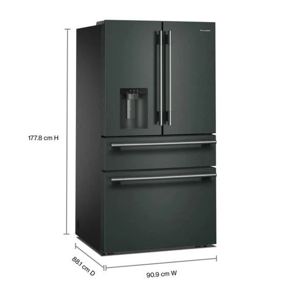 Kitchenaid® Réfrigérateur à portes françaises avec distributeur d’eau et de glaçons extérieur et tiroir réfrigéré pleine largeur FreshChill™ - 29 pi cu KRMF436SJP