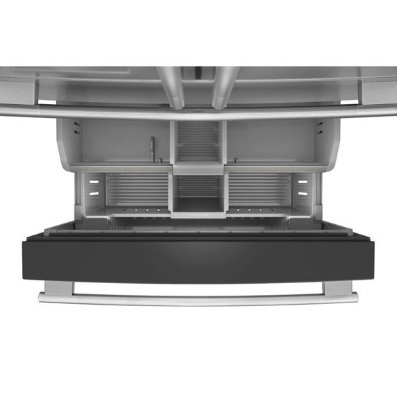 Kitchenaid® Réfrigérateur à portes françaises avec distributeur d’eau et de glaçons extérieur et tiroir réfrigéré pleine largeur FreshChill™ - 29 pi cu KRMF436SPS