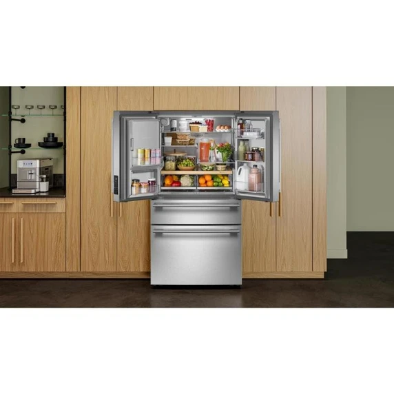 Kitchenaid® Réfrigérateur à portes françaises avec distributeur d’eau et de glaçons extérieur et tiroir réfrigéré pleine largeur FreshChill™ - 29 pi cu KRMF436SPS
