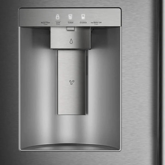 Kitchenaid® Réfrigérateur à portes françaises avec distributeur d’eau et de glaçons extérieur et tiroir réfrigéré pleine largeur FreshChill™ - 29 pi cu KRMF436SPS