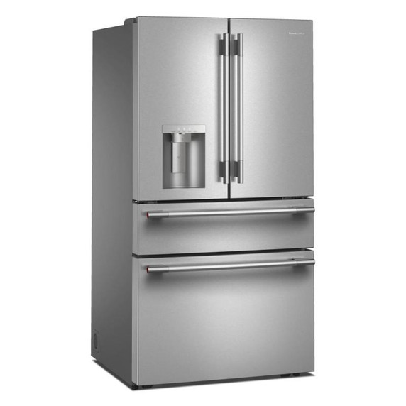 Kitchenaid® Réfrigérateur à portes françaises avec distributeur d’eau et de glaçons extérieur et tiroir réfrigéré pleine largeur FreshChill™ - 29 pi cu KRMF436SPS