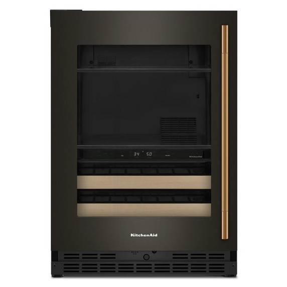 Kitchenaid® Centre de rafraîchissements avec porte en verre et porte-bouteilles à devant en bois - 24 po KUBL524SBE