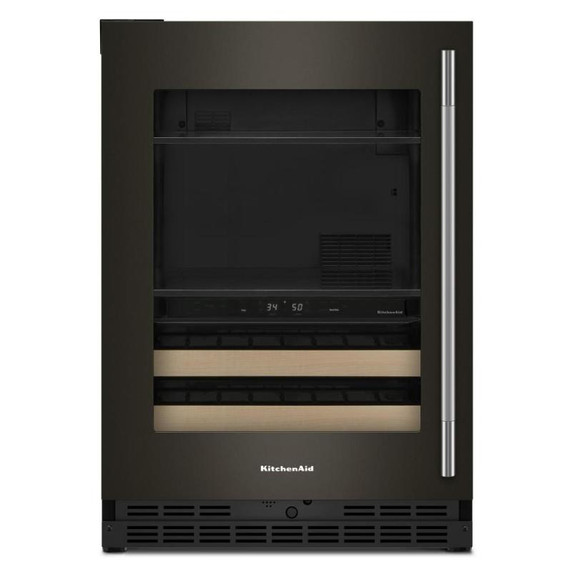 Kitchenaid® Centre de rafraîchissements avec porte en verre et porte-bouteilles à devant en bois - 24 po KUBL524SBE