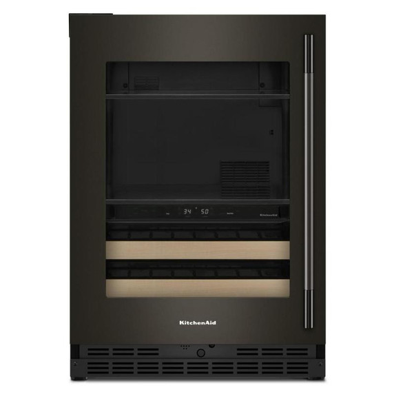 Kitchenaid® Centre de rafraîchissements avec porte en verre et porte-bouteilles à devant en bois - 24 po KUBL524SBE
