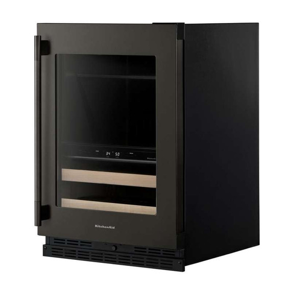 Kitchenaid® Centre de rafraîchissements avec porte en verre et porte-bouteilles à devant en bois - 24 po KUBR524SBE