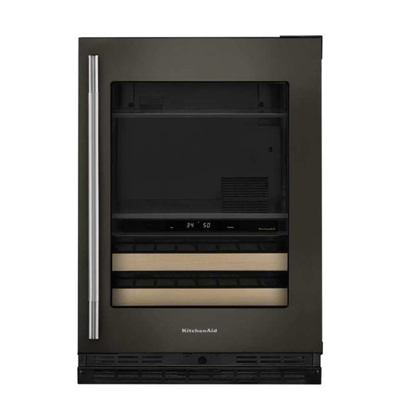 Kitchenaid® Centre de rafraîchissements avec porte en verre et porte-bouteilles à devant en bois - 24 po KUBR524SBE