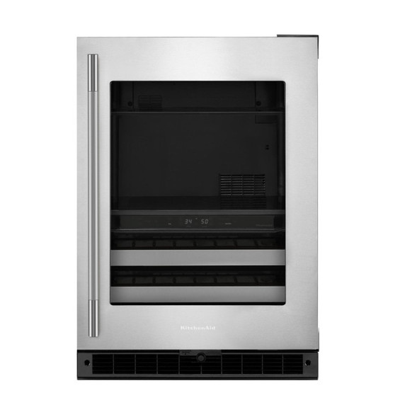 Kitchenaid® Centre de rafraîchissements avec porte en verre et porte-bouteilles à devant en métal - 24 po KUBR524SSB