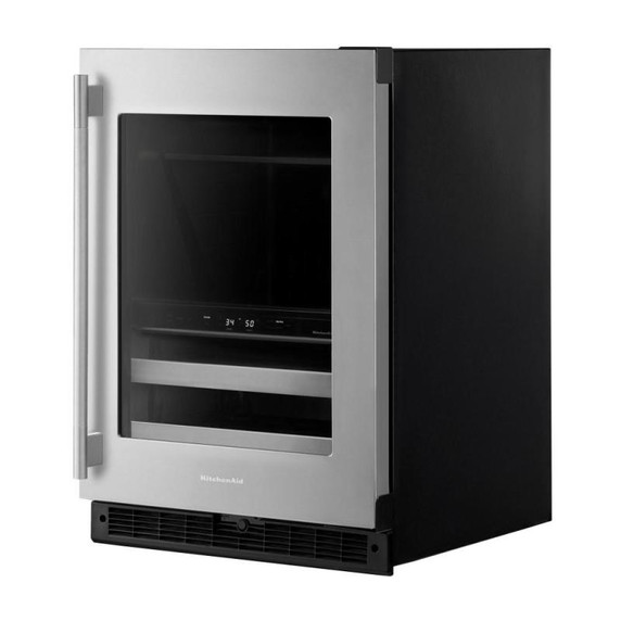 Kitchenaid® Centre de rafraîchissements avec porte en verre et porte-bouteilles à devant en métal - 24 po KUBR524SSB