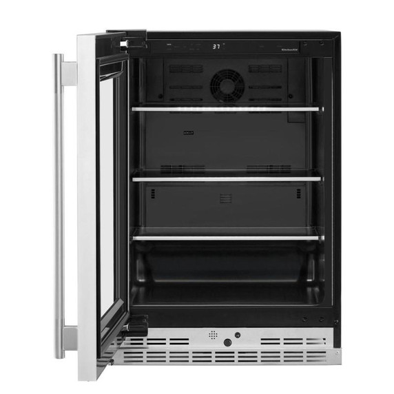 Kitchenaid® Réfrigérateur sous le comptoir avec porte en verre et tablettes à accents métalliques - 24 po KURL524SPS