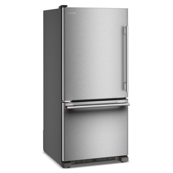 Kitchenaid® Réfrigérateur à congélateur inférieur et profondeur standard avec porte à charnière à gauche de 19 pi cu - 30 po KRBL130SPS