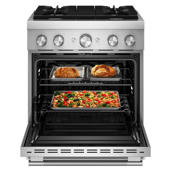 Cuisinière bicombustible non encastrée de style commercial à 4 brûleurs avec friture à air KitchenAid® - 30 po KFDS930SSS