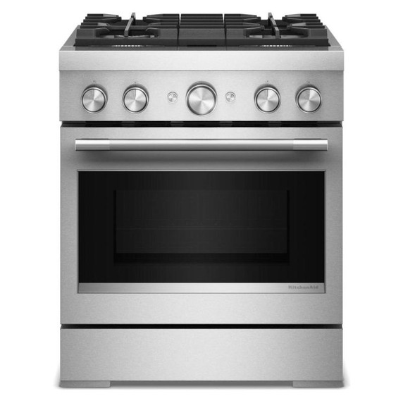Cuisinière bicombustible non encastrée de style commercial à 4 brûleurs avec friture à air KitchenAid® - 30 po KFDS930SSS