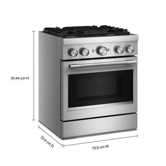 Cuisinière bicombustible non encastrée de style commercial à 4 brûleurs avec friture à air KitchenAid® - 30 po KFDS930SSS