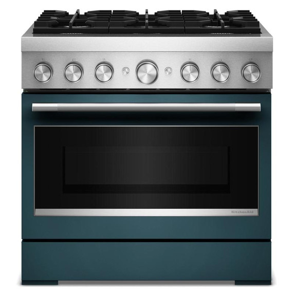 Kitchenaid® Cuisinière bicombustible de style commercial à 6 brûleurs avec mode de friture à air sans préchauffage de 36 po KFDS936SAG