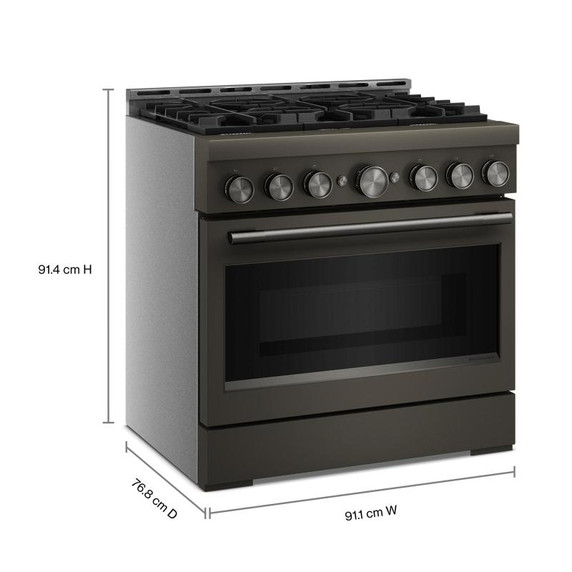 Cuisinière au gaz de style commercial à 6 brûleurs avec mode de friture à air sans préchauffage KitchenAid® de 36 po KFGS936SBE