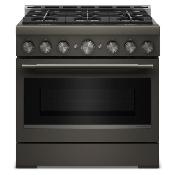 Cuisinière au gaz de style commercial à 6 brûleurs avec mode de friture à air sans préchauffage KitchenAid® de 36 po KFGS936SBE