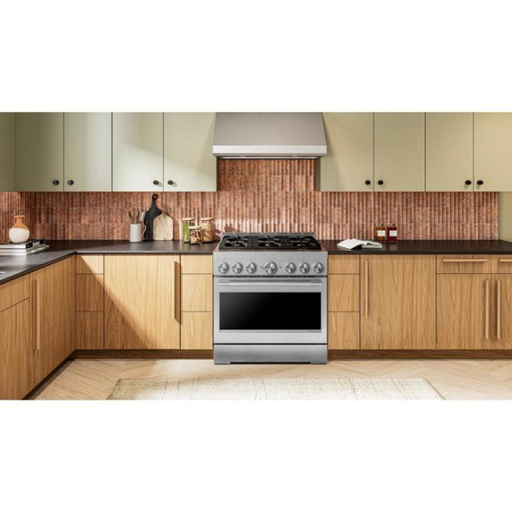 Cuisinière au gaz de style commercial à 6 brûleurs avec mode de friture à air sans préchauffage KitchenAid® de 36 po KFGS936SSS