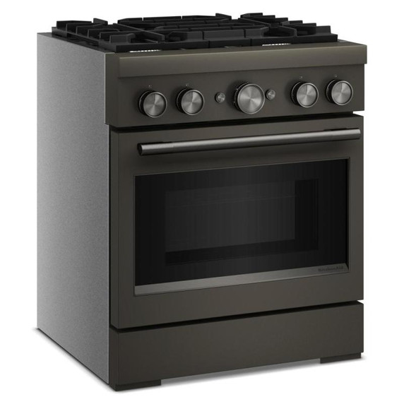 Cuisinière bicombustible de style commercial à 4 brûleurs avec mode de friture à air sans préchauffage KitchenAid® de 30 po KFDS930SBE