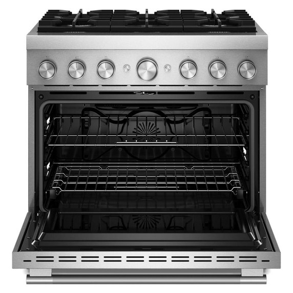 Cuisinière bicombustible de style commercial à 6 brûleurs avec mode de friture à air sans préchauffage KitchenAid® de 36 po KFDS936SSS